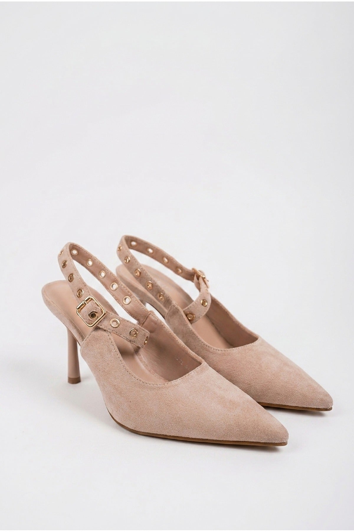 Anais Faux Suede Pointed Toe Heels - Beige