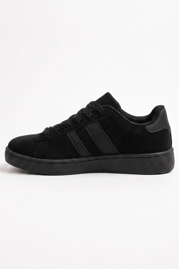 Constance Faux Suede Stripe Trainers - Black