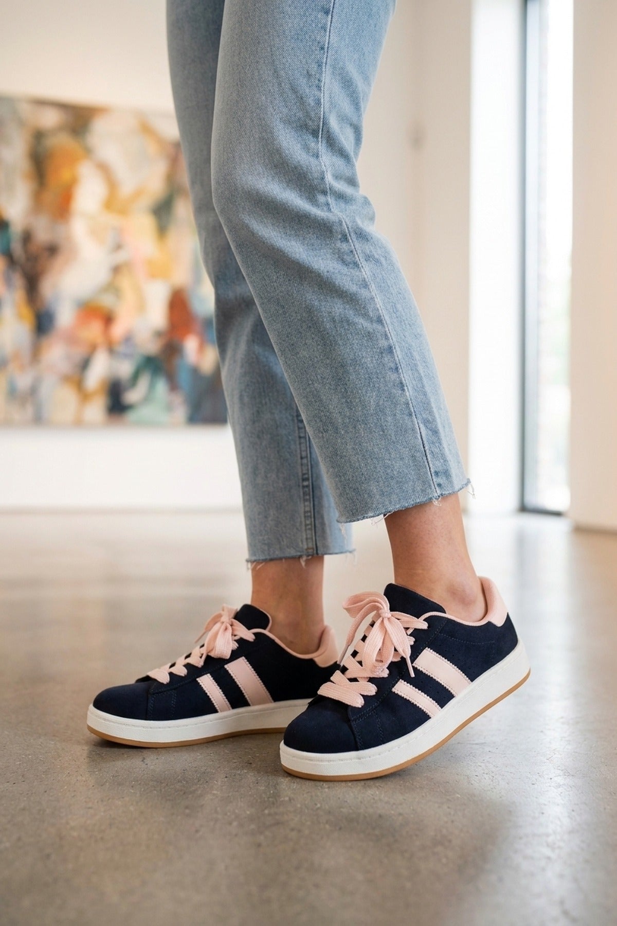 Constance Faux Suede Stripe Trainers - Pink