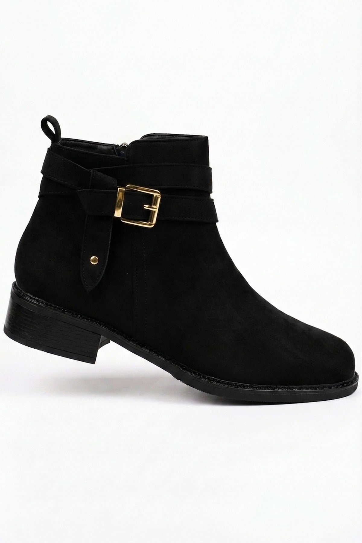 Pearl Faux Suede Wrap Strap Ankle Boots - Black
