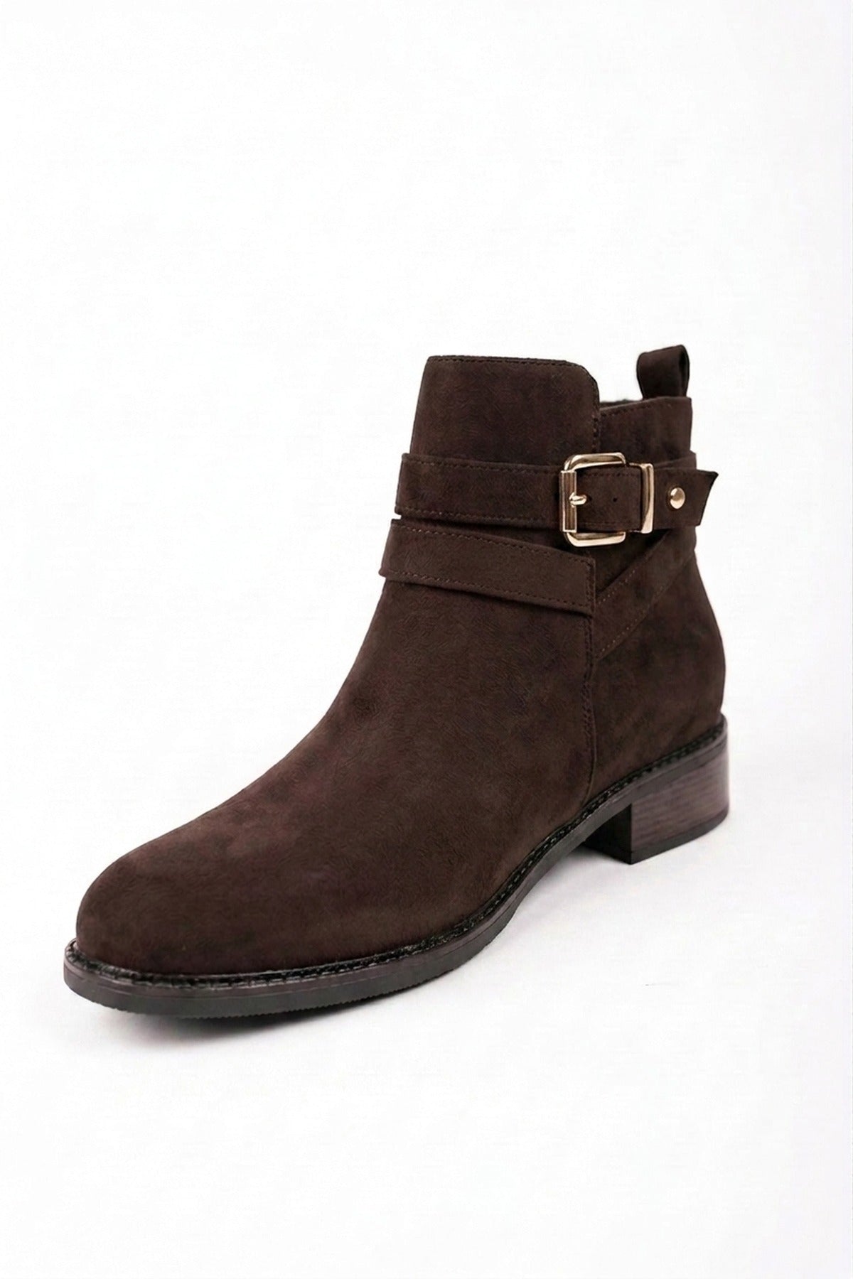Pearl Faux Suede Wrap Strap Ankle Boots - Brown