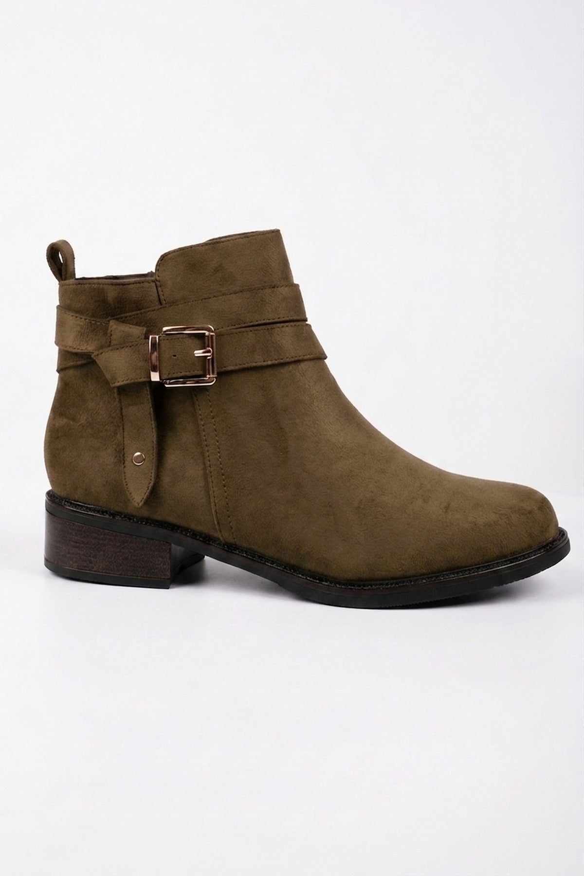 Pearl Faux Suede Wrap Strap Ankle Boots - Camel