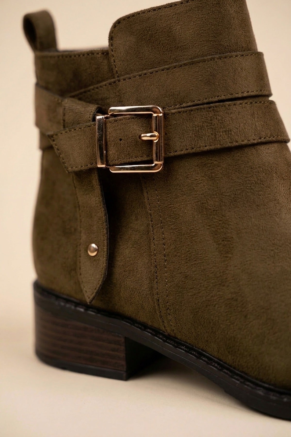 Pearl Faux Suede Wrap Strap Ankle Boots - Camel