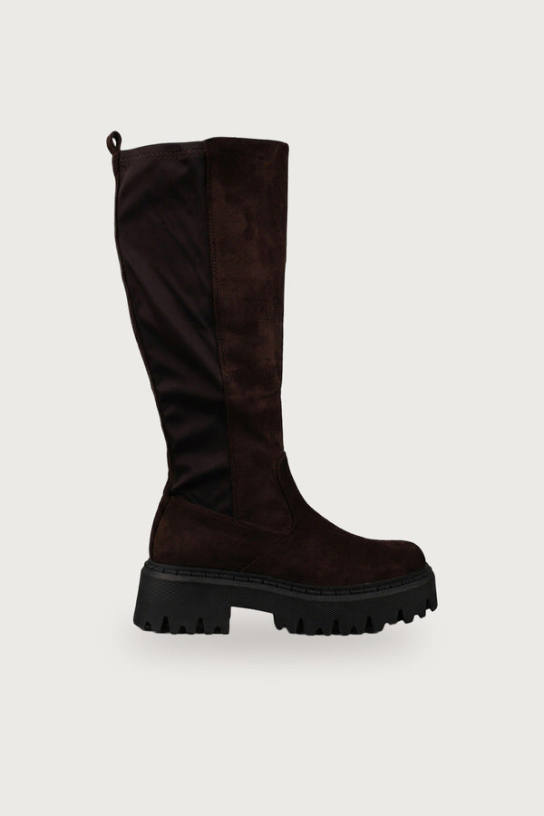 Sybil Knee High Chunky Sole Boots - Brown