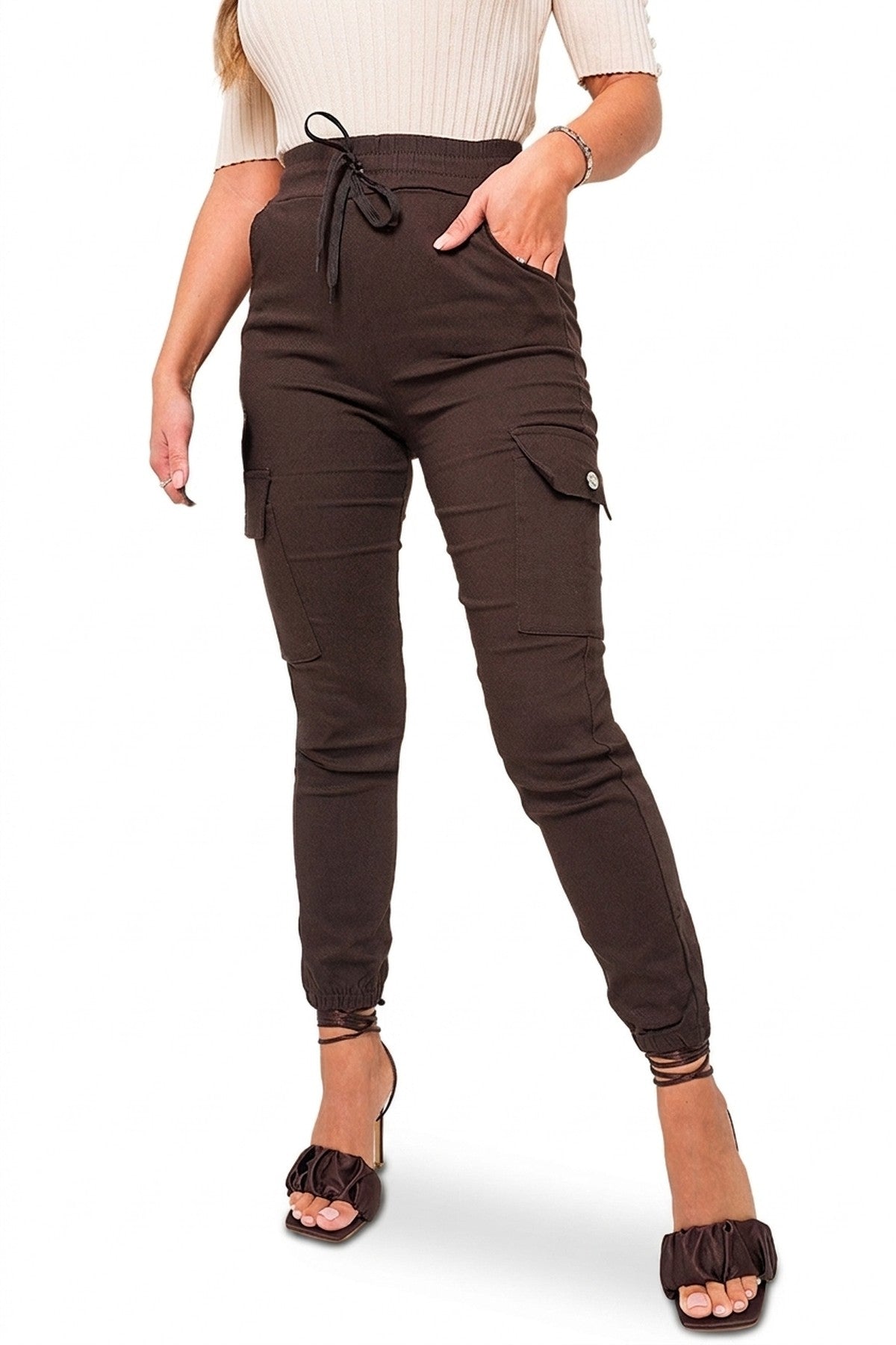 Sylvie Pocket Side Cargo Trouser - CHOC BROWN_wb