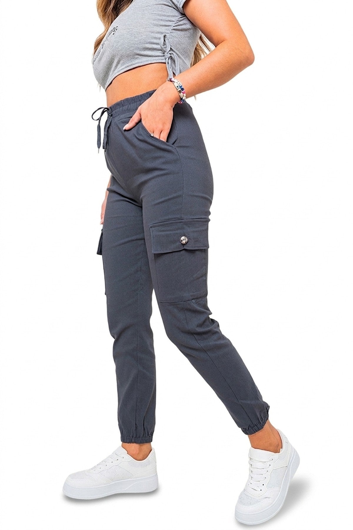 Sylvie Pocket Side Cargo Trouser - Grey_wb