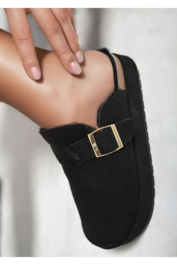 Sylvie Slip On Faux Fur Platform Clogs - Black