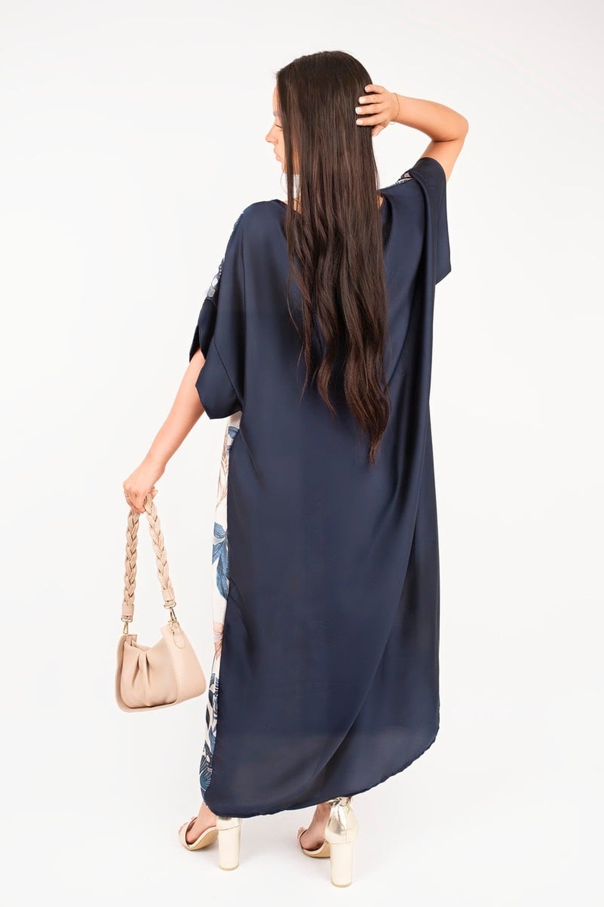 Taisley Oversized Batwing Maxi Dress With Tropical Print - Navy