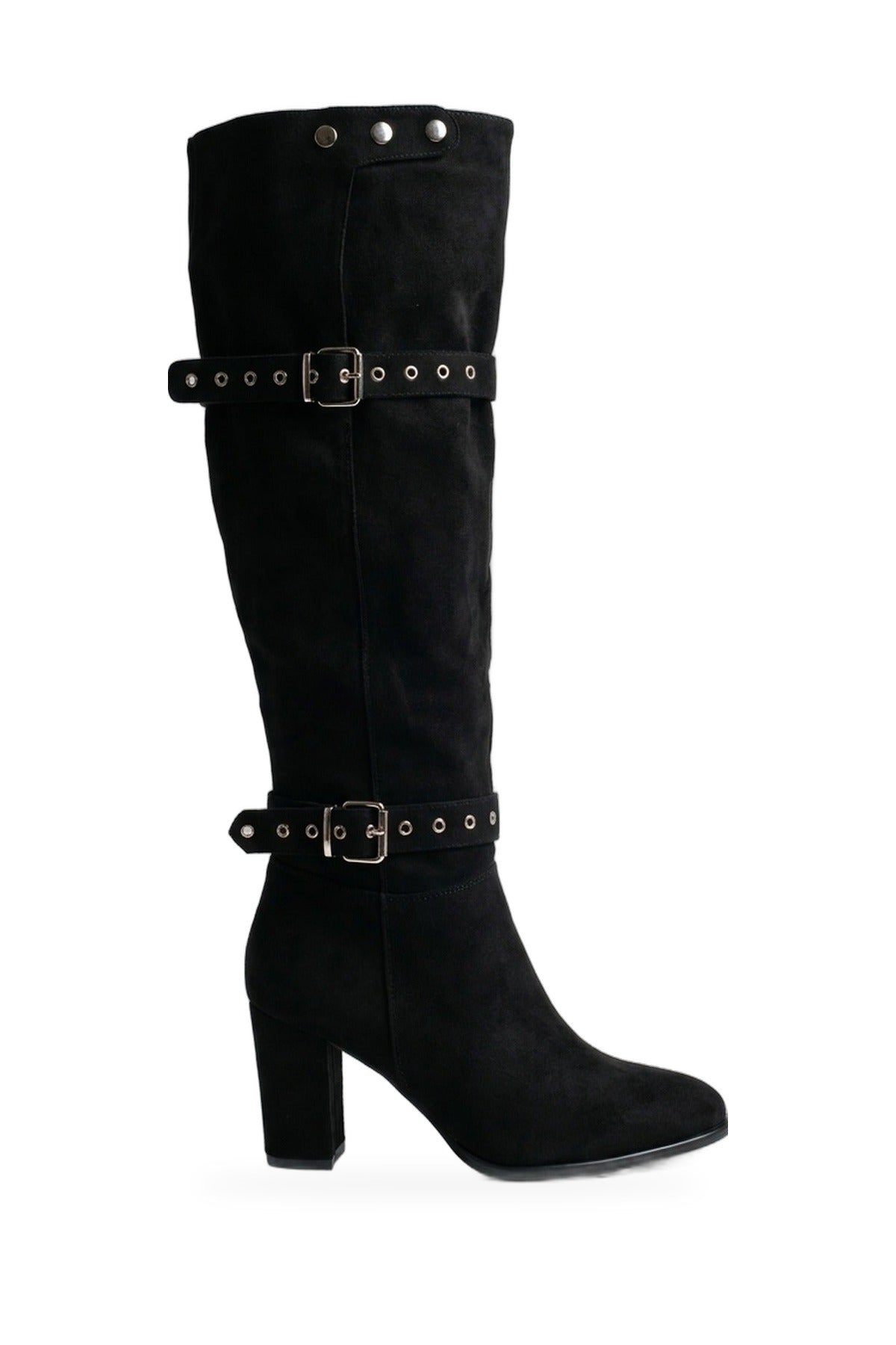 Tamsin Faux Suede Over The Knee Buckle Strap - Black