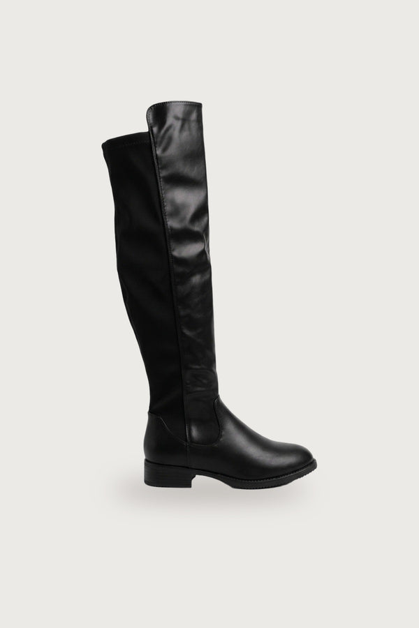 Tatiana Faux Leather Over The Knee Flat Boots - Black