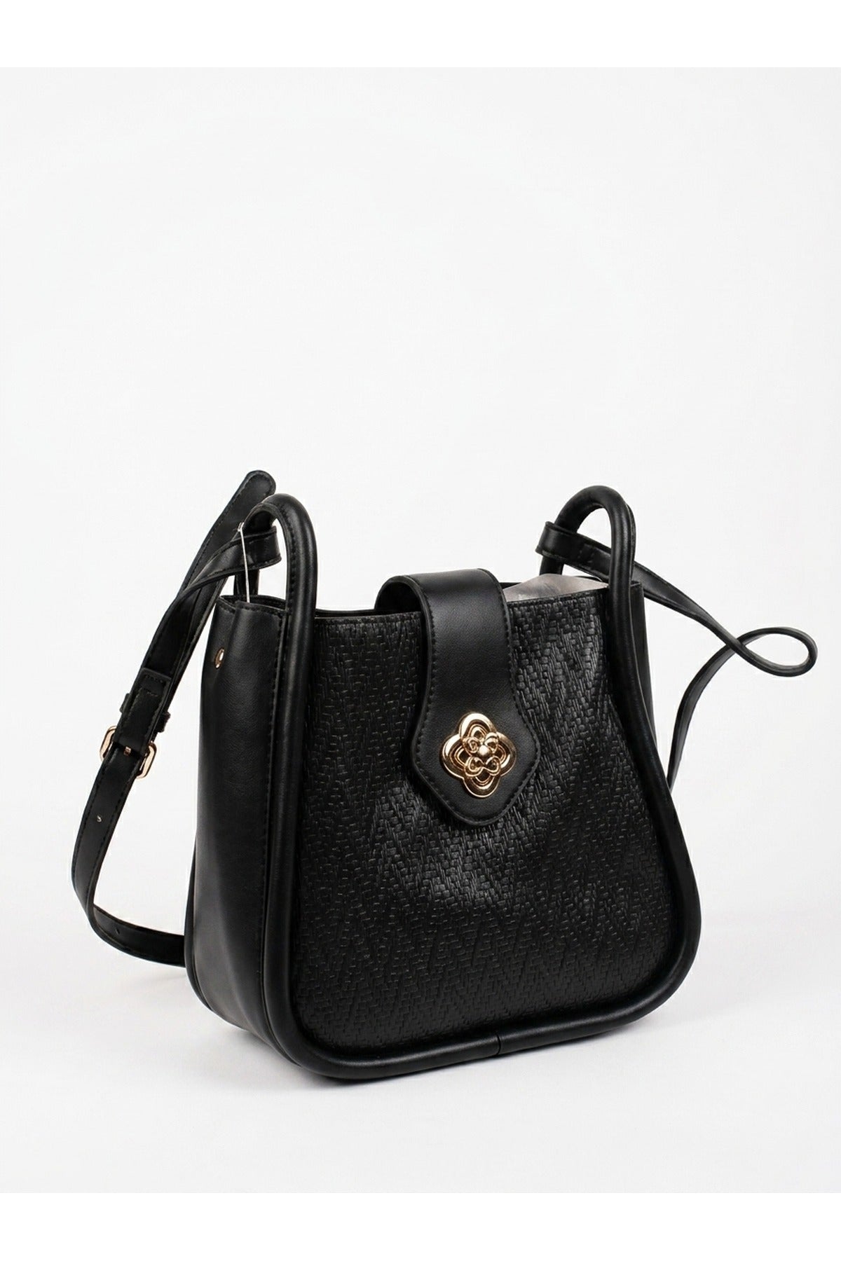 Ines Woven Panel Crossbody Bag - Black