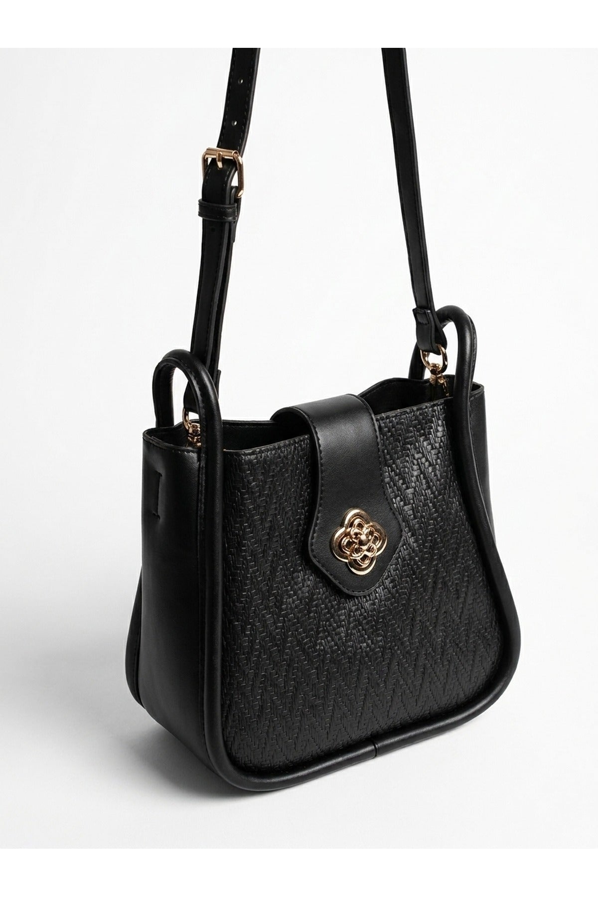 Ines Woven Panel Crossbody Bag - Black