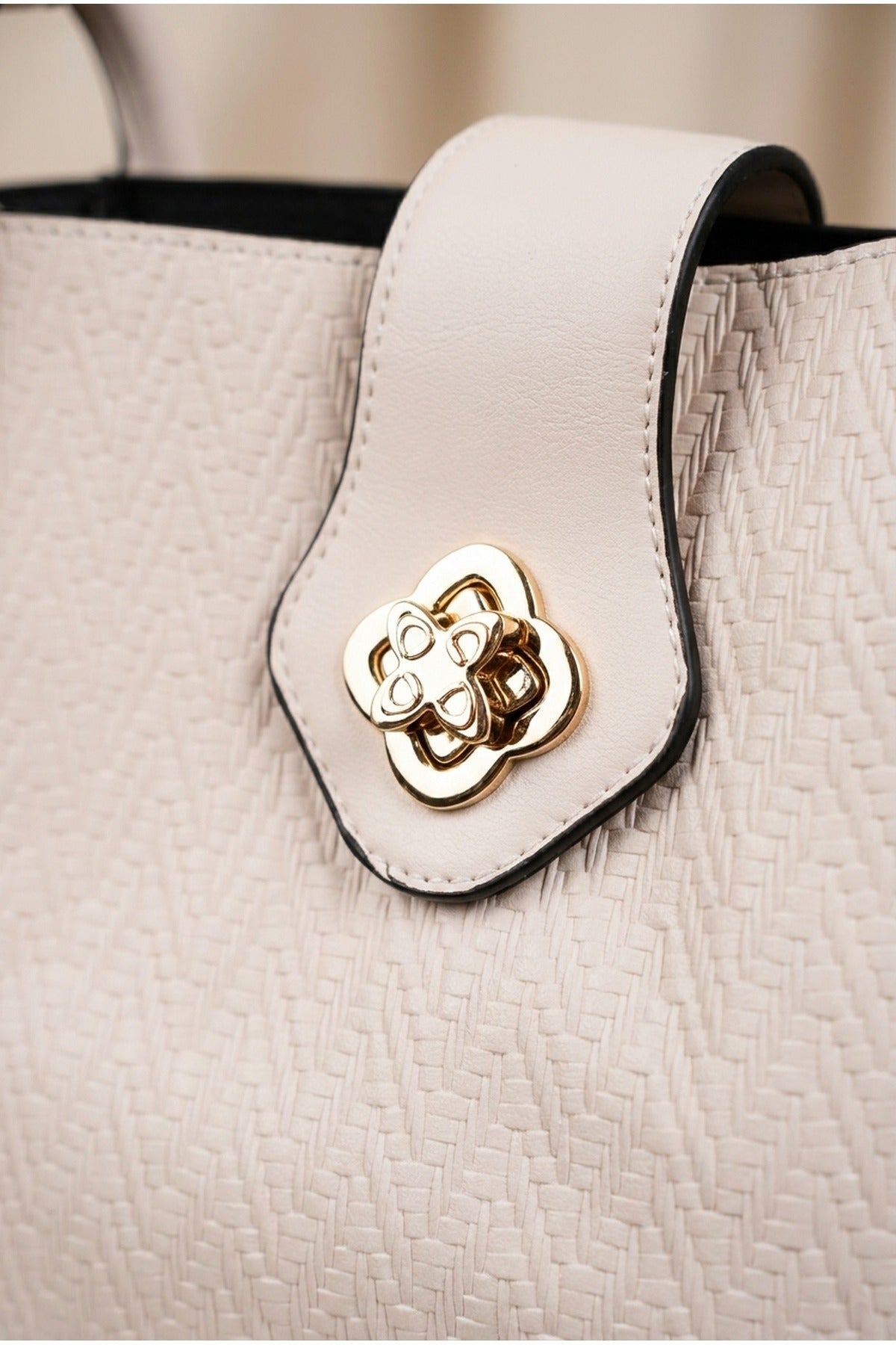 Ines Woven Panel Crossbody Bag - Beige