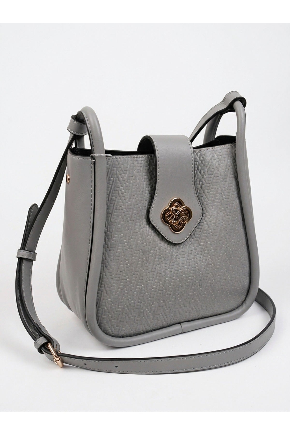 Ines Woven Panel Crossbody Bag - Grey
