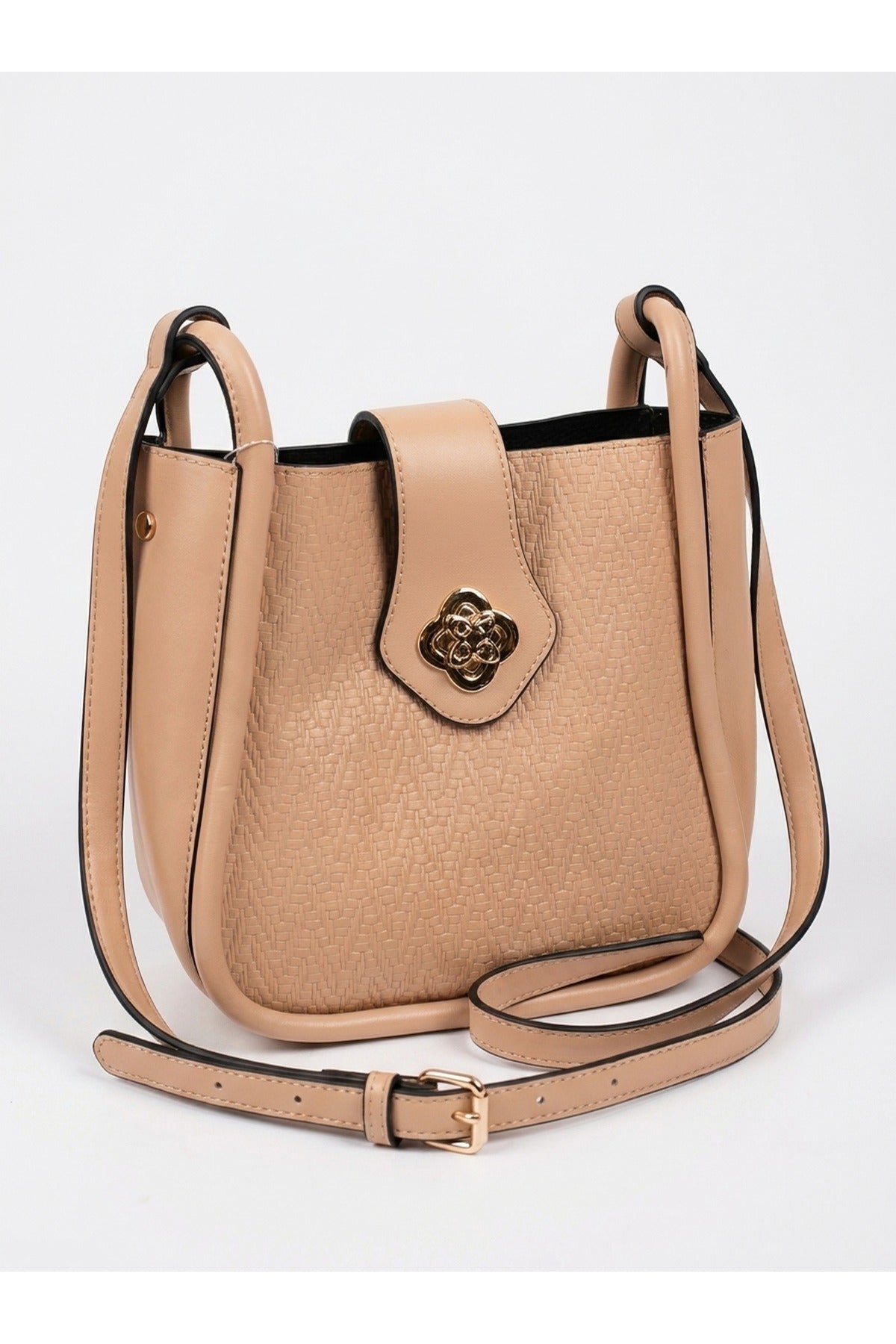 Ines Woven Panel Crossbody Bag - Apricot