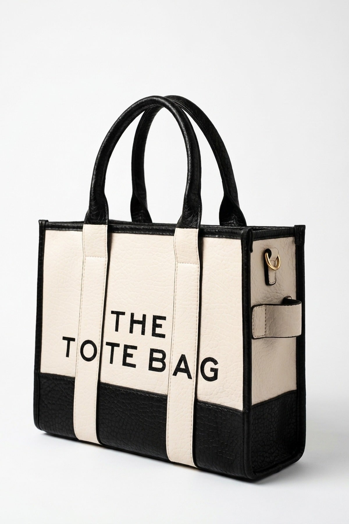 Matilde Two Tone Pebbled Faux Leather Printed Tote Bag - Black