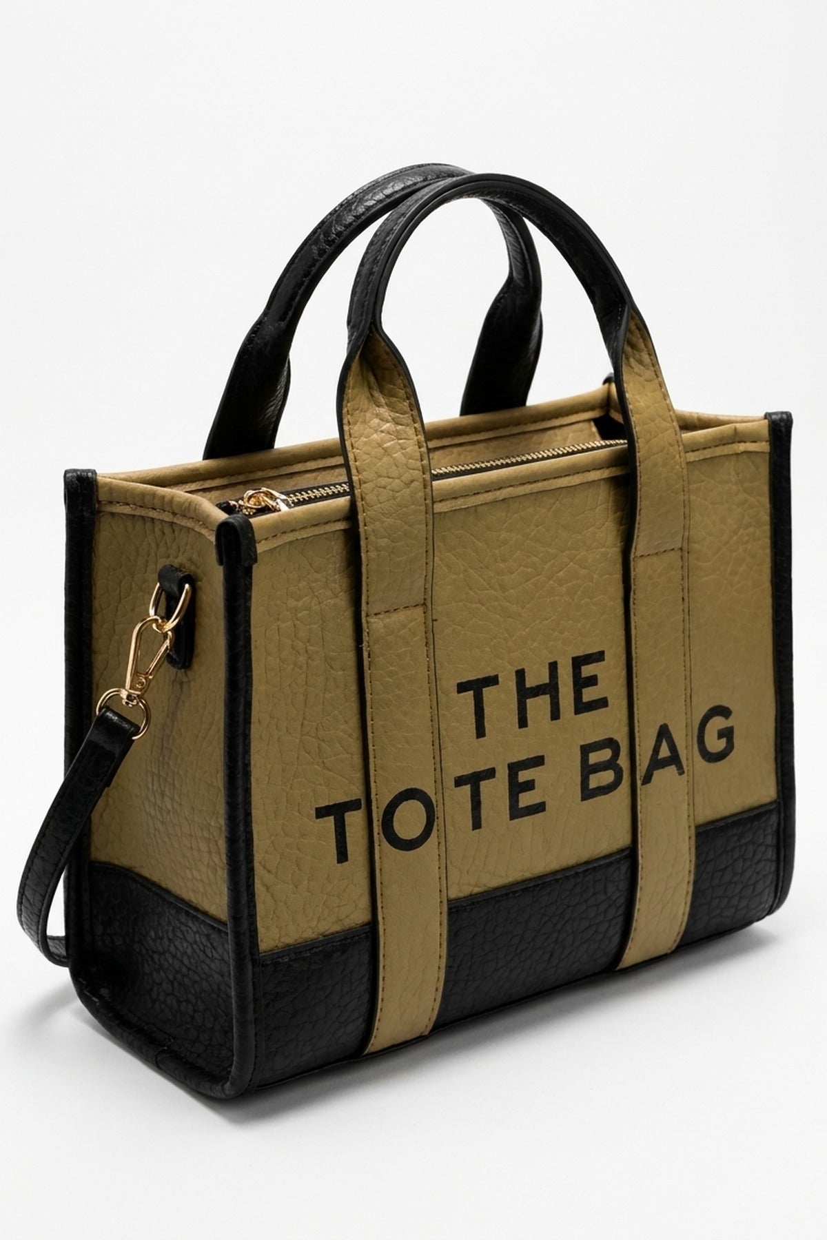 Ottavia Mini Two Tone Pebbled Faux Leather Printed Tote Bag - Brown