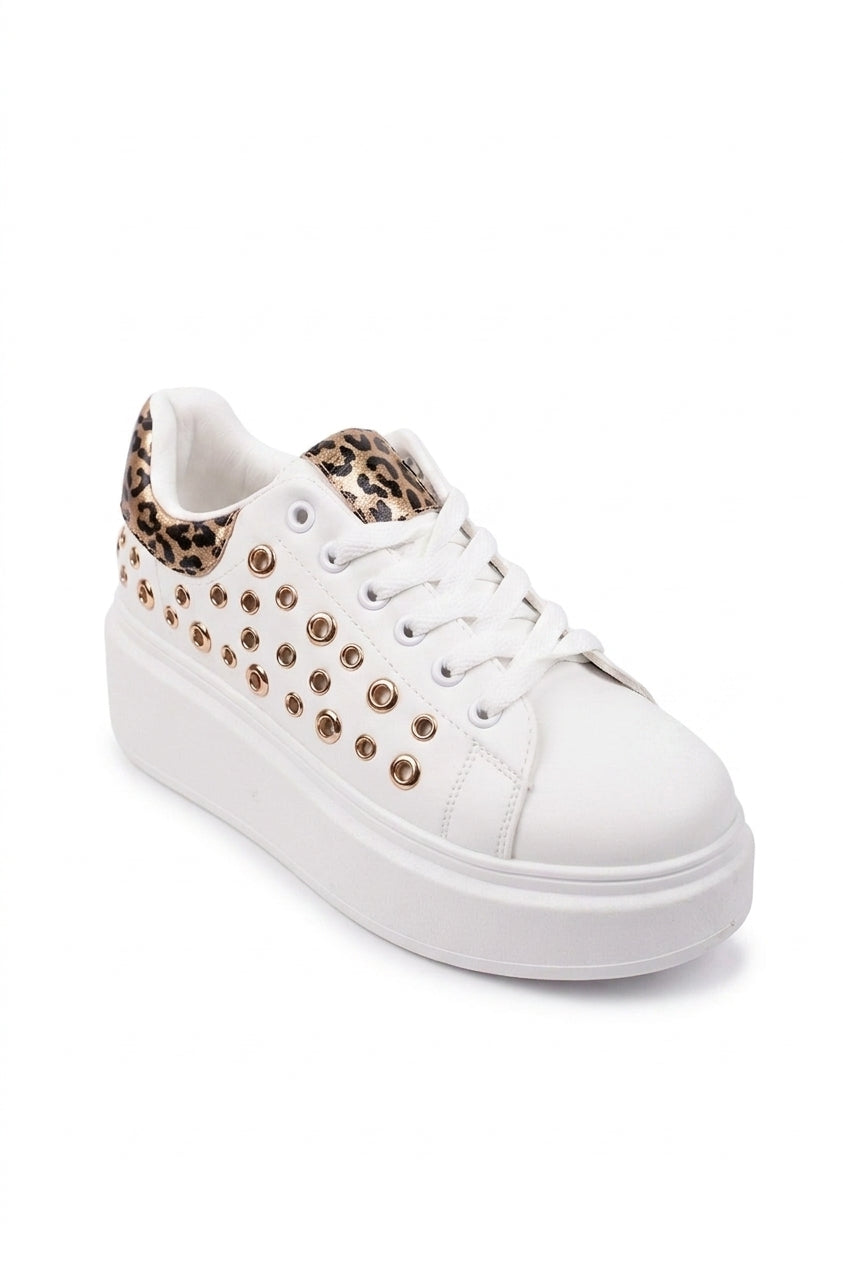 Cosima Studded Leopard Back Platform Trainers - Leopard