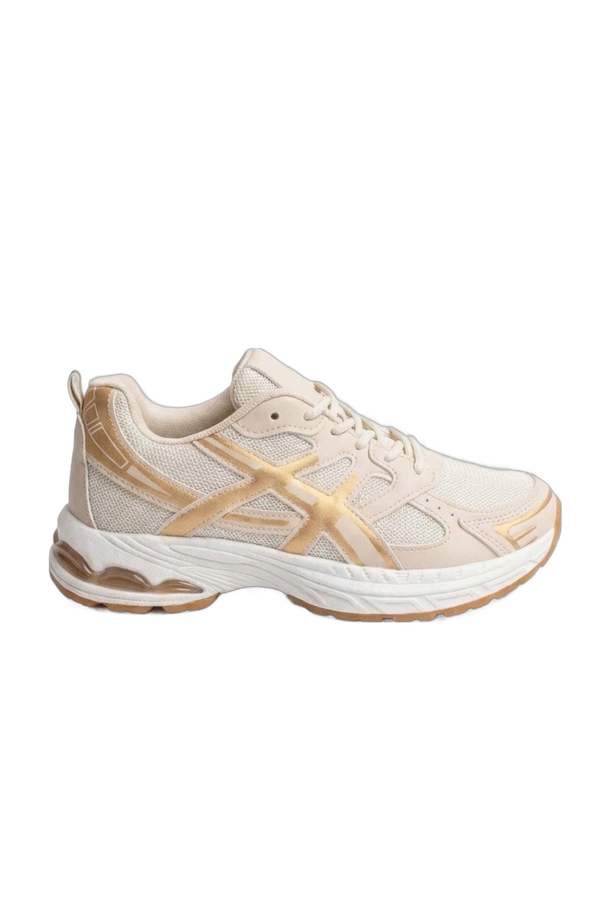 Constance Mixed Media Panelled Trainers - Beige_wb