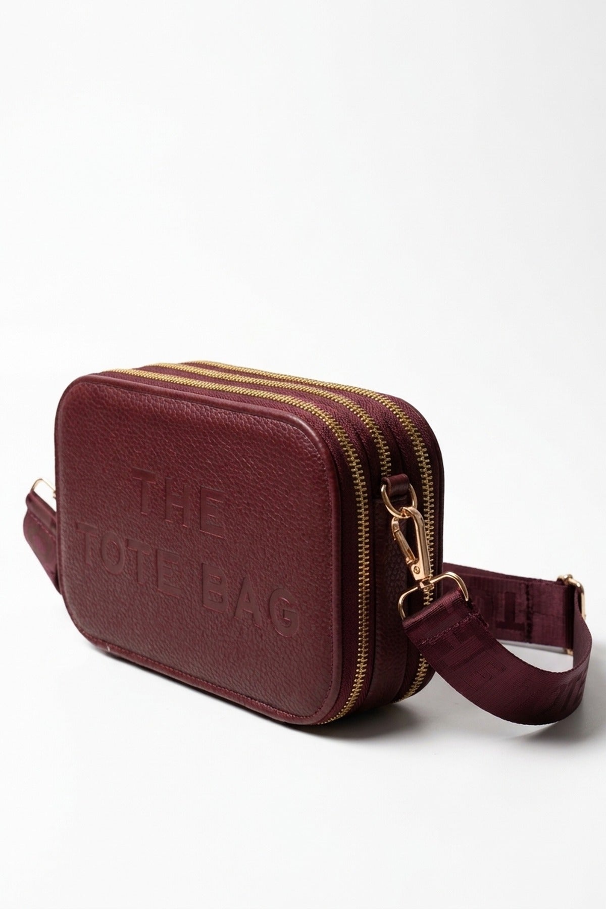 Giada Pebbled Faux Leather Triple Zip Shoulder Bag - Wine