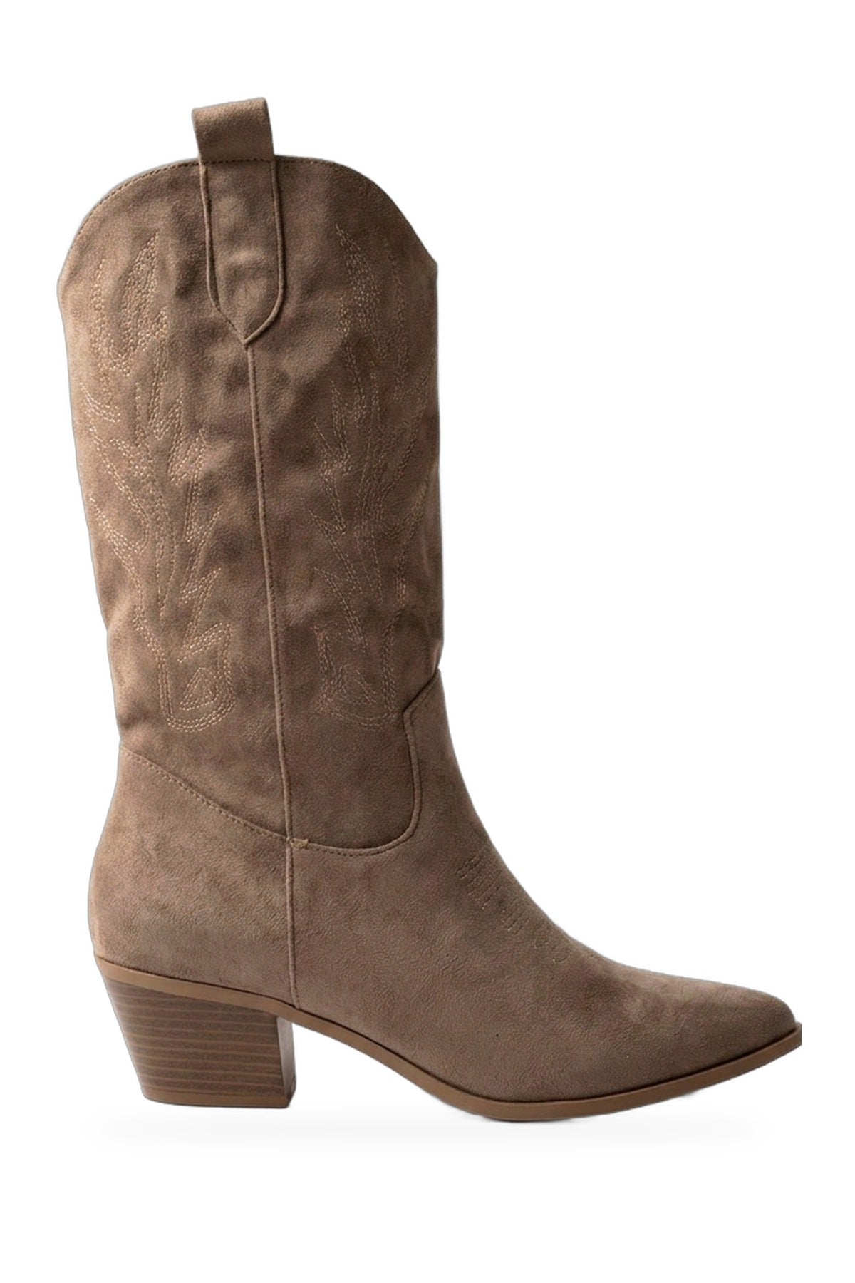 Tula Faux Suede Embroidered Western Boots - Khaki