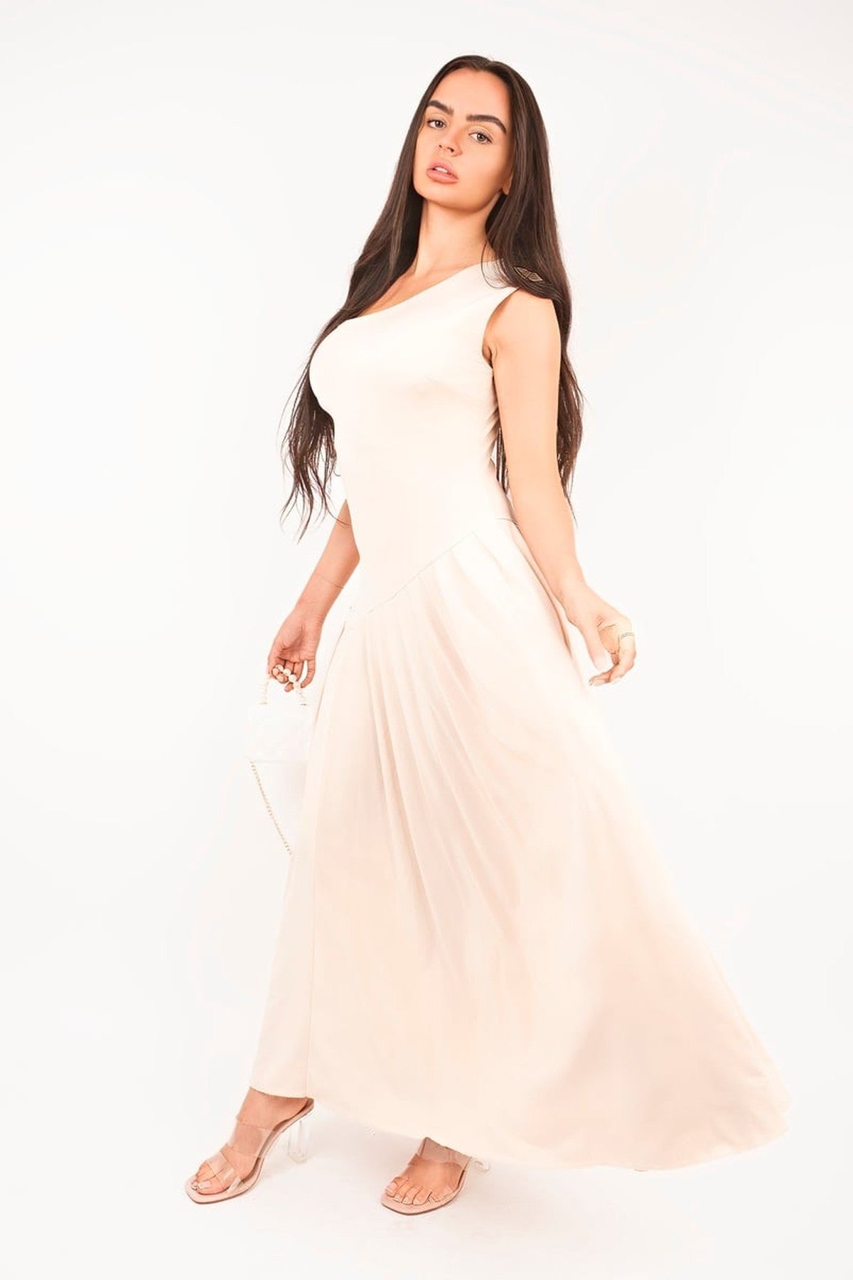 Tylah Short Sleeve Pleated Relaxed Maxi Dress - Beige