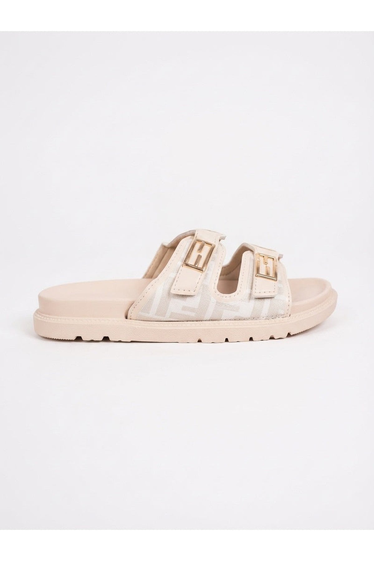 Willow Patterned Buckle Sandals - Beige