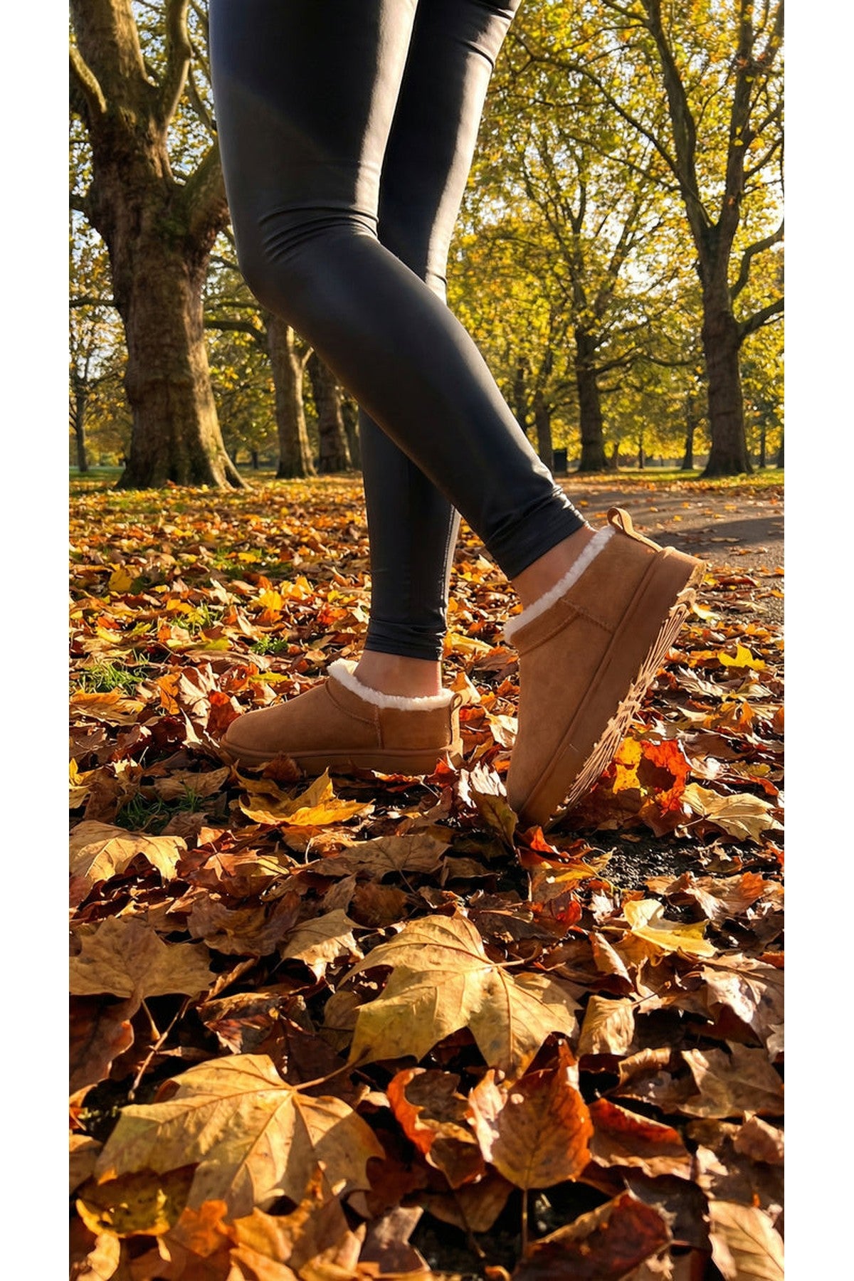 Elvaya Faux Suede Fluffy Lined Ankle Boots - Chestnut