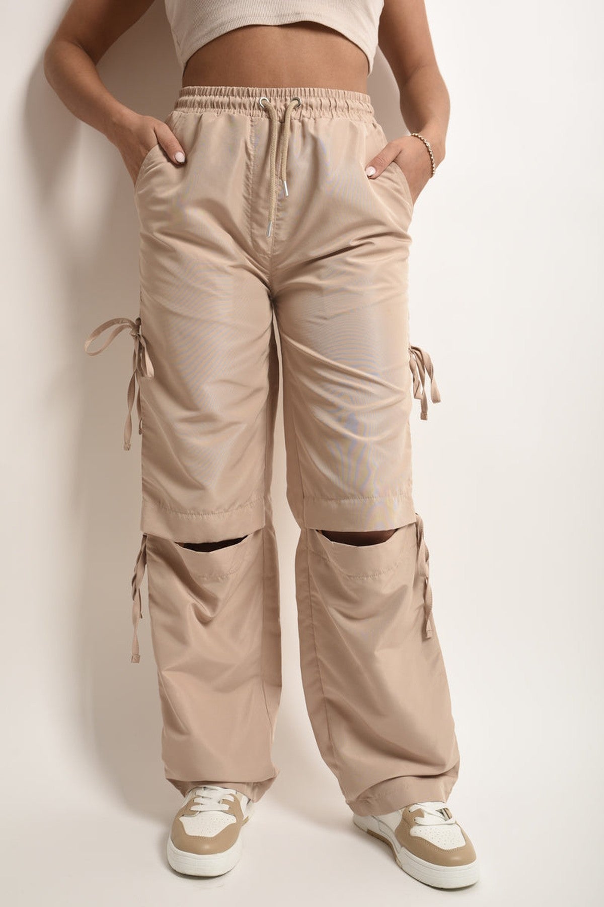 Mandy Knee Cut Out Cargo Trouser - Camel
