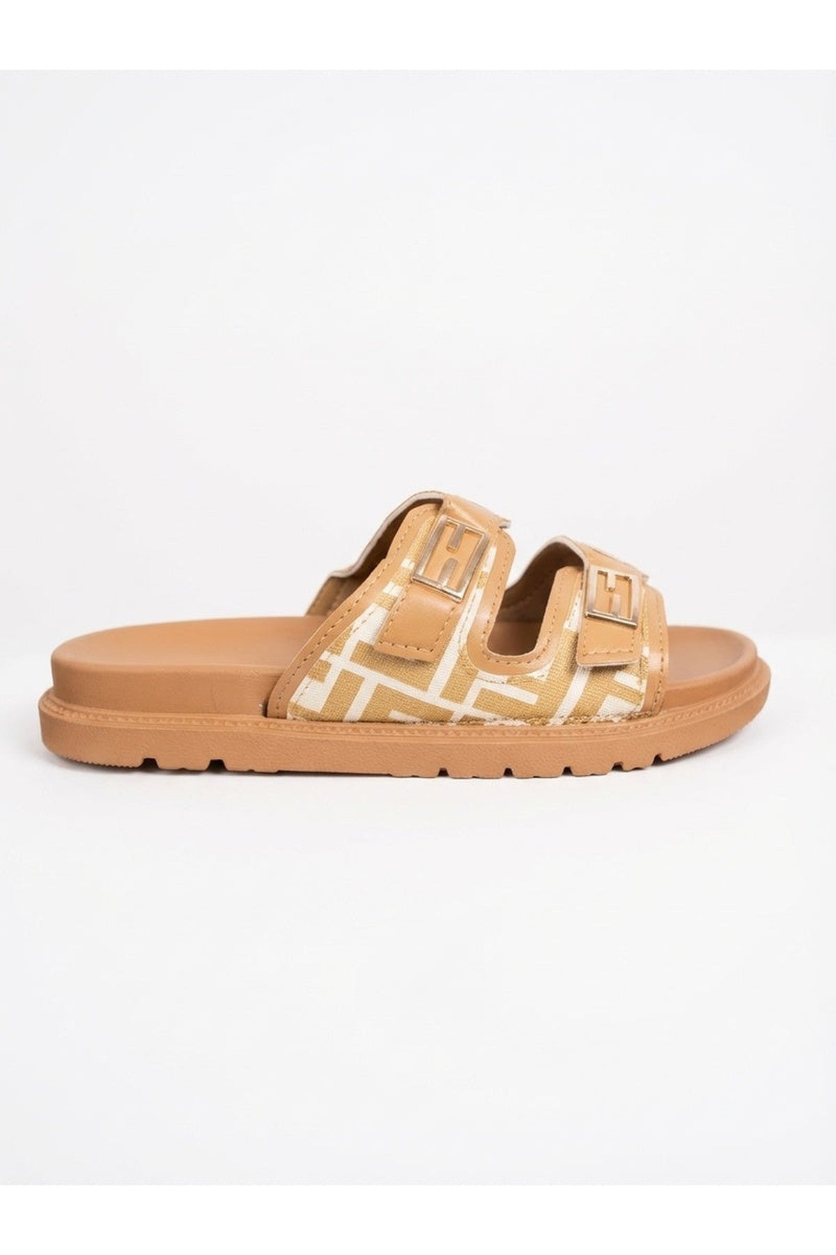 Willow Patterned Buckle Sandals - Khaki