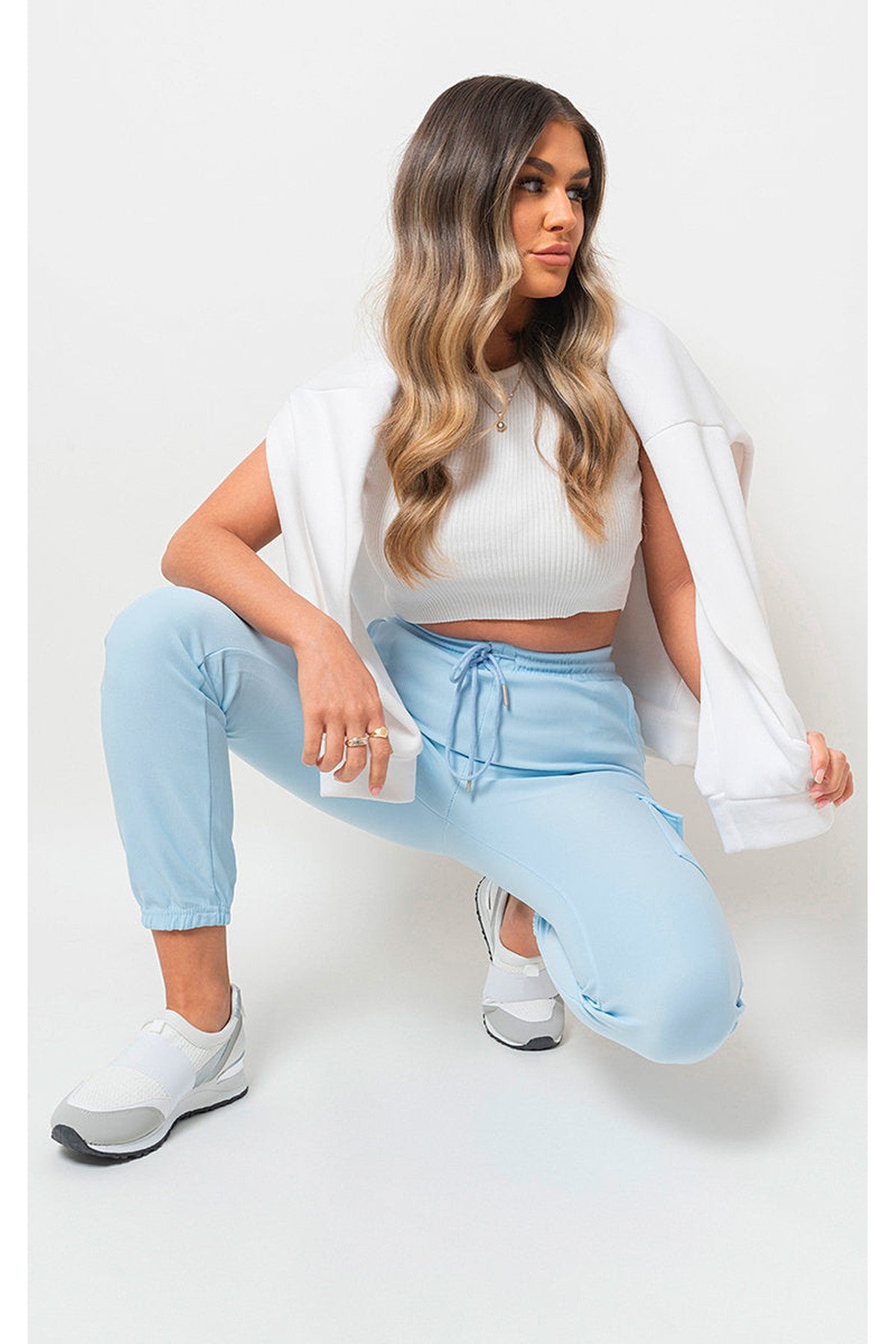 Francesca Pocket Side Drawstring Waist Cargo Trouser - Blue