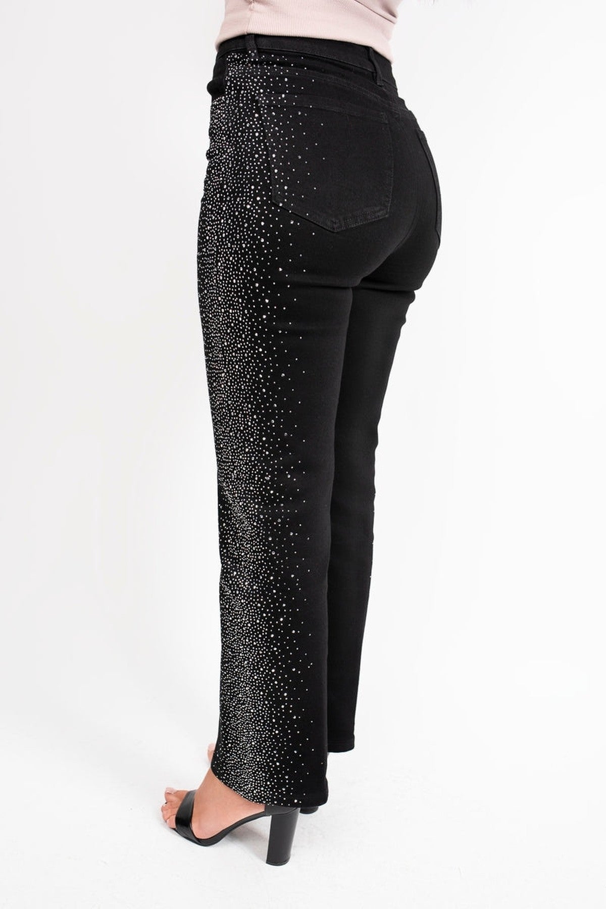 Elyndra High Waisted Sparkle Straight Leg Jeans - Black