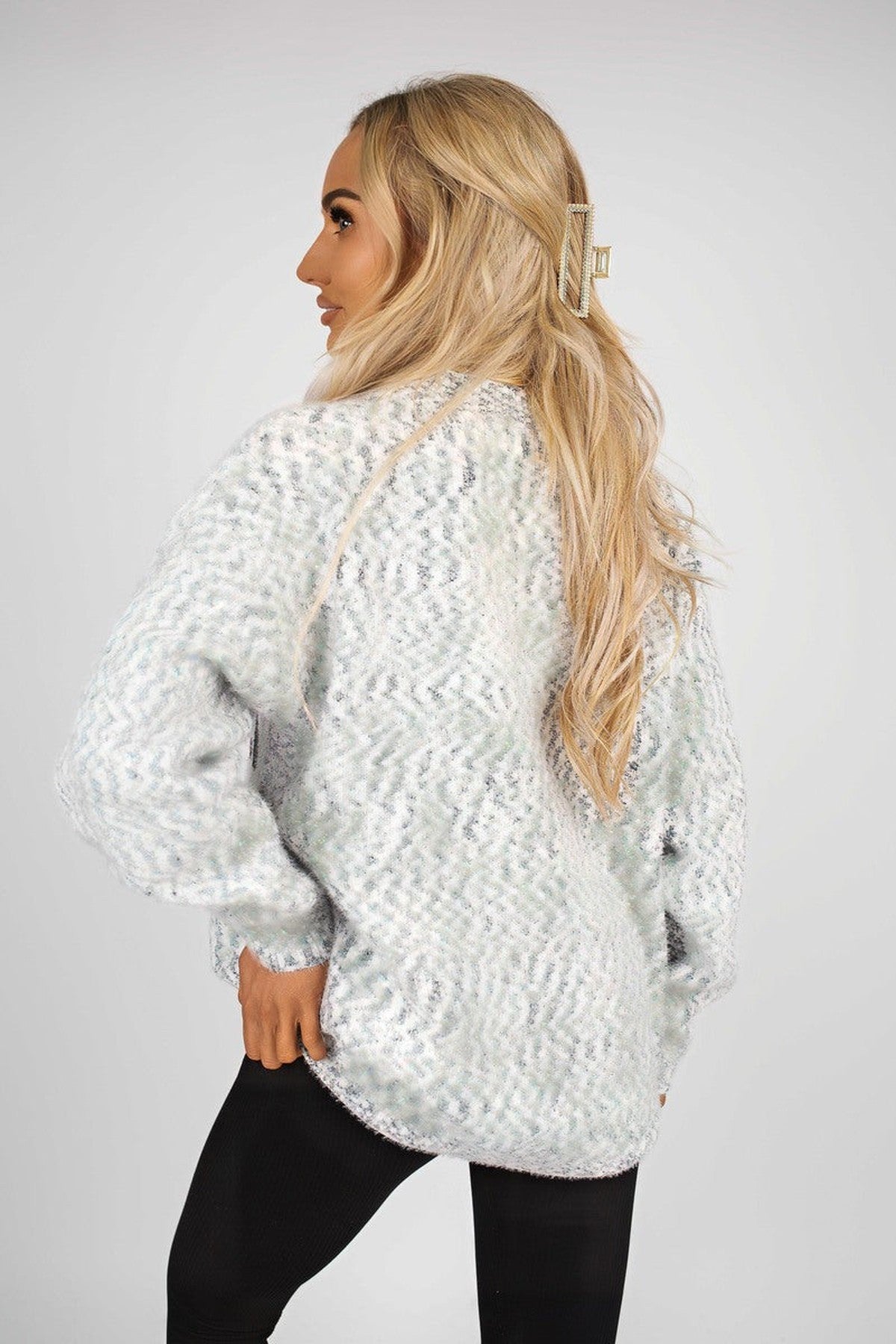 Zenya Fluffy Knit Oversized Jumper With Amour Slogan Detail - Grey