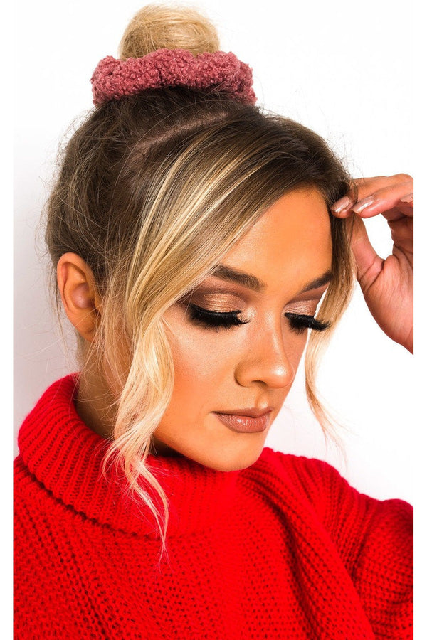 Ola Teddy Style Hair Scrunchie - Pink