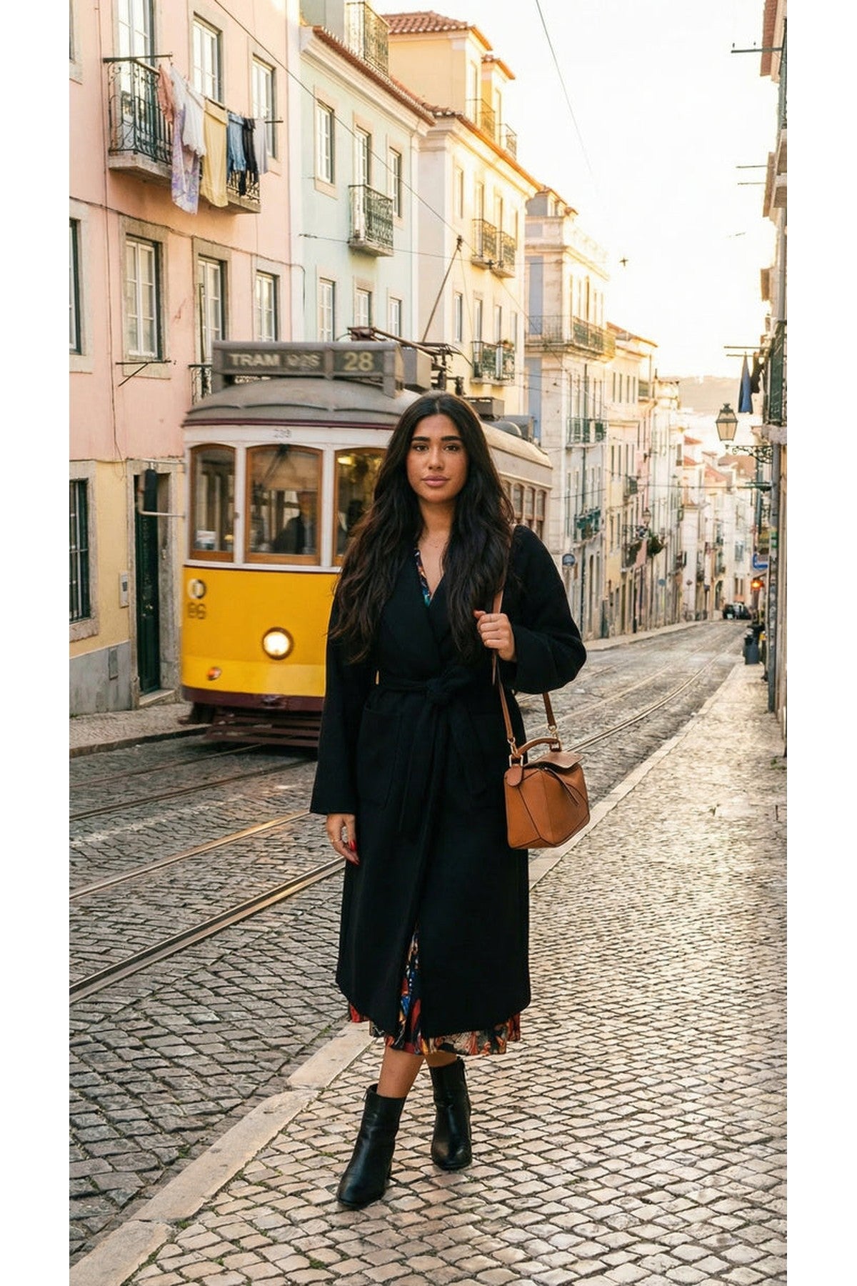 Vionna Hooded Longline Belted Wrap Coat - Black