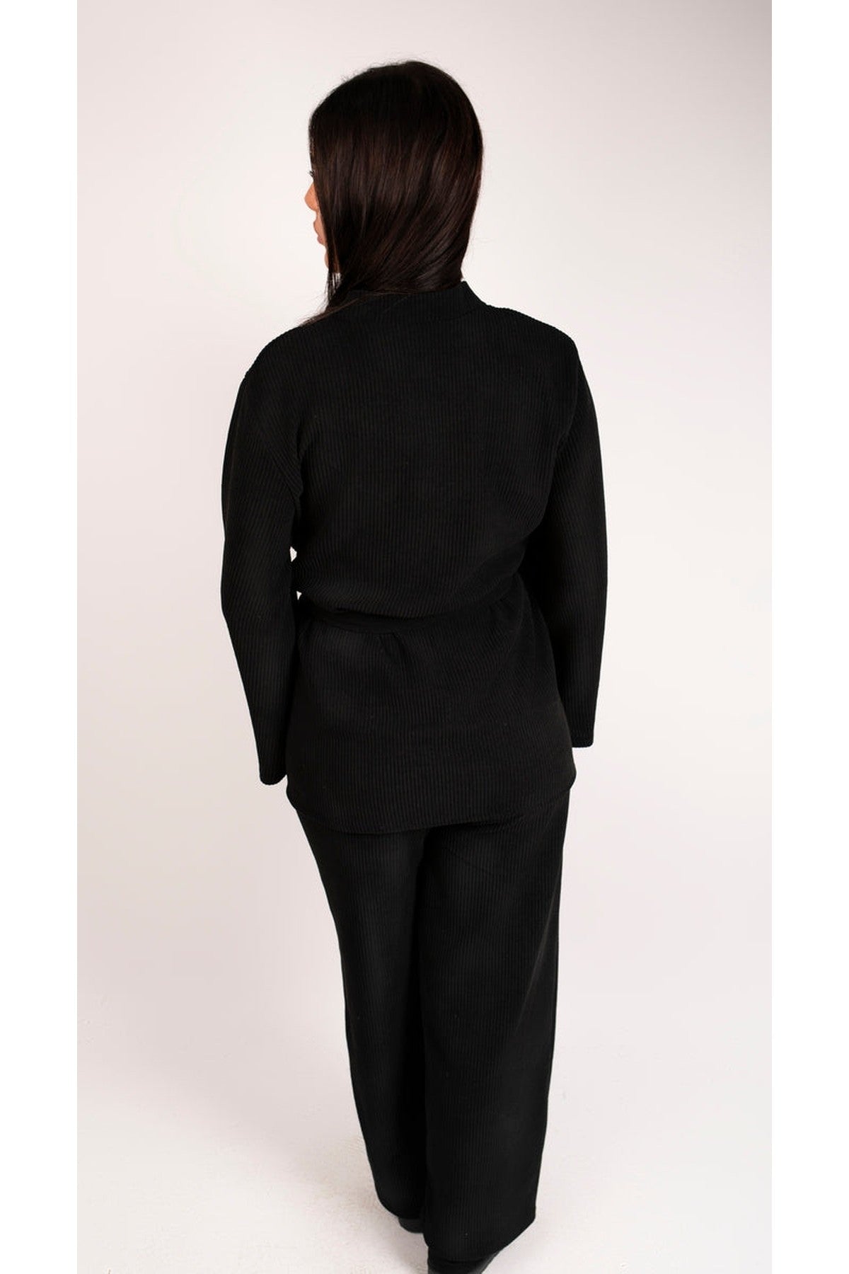 Adalyn Ribbed Wrap Belted Top And Wide Leg Trouser Co-ord Set - Khaki