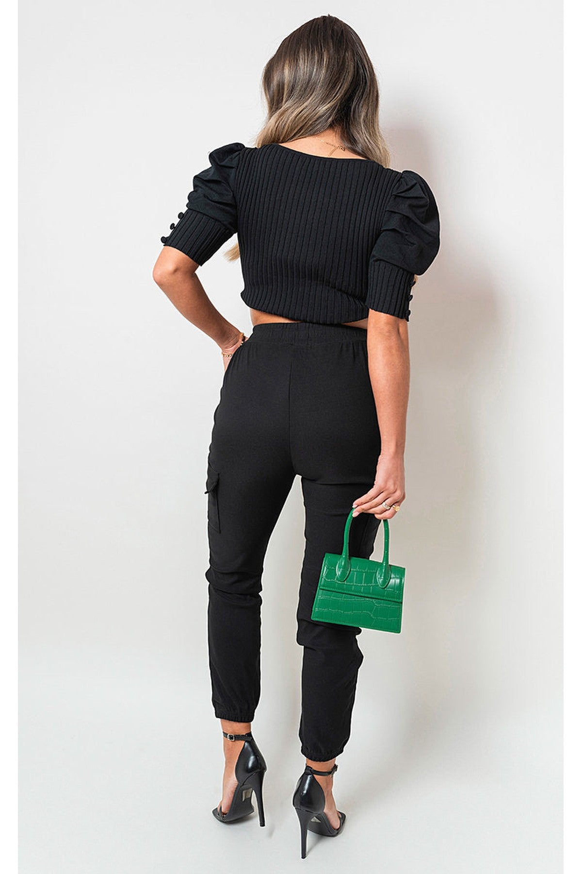 Francesca Pocket Side Drawstring Waist Cargo Trouser - Black