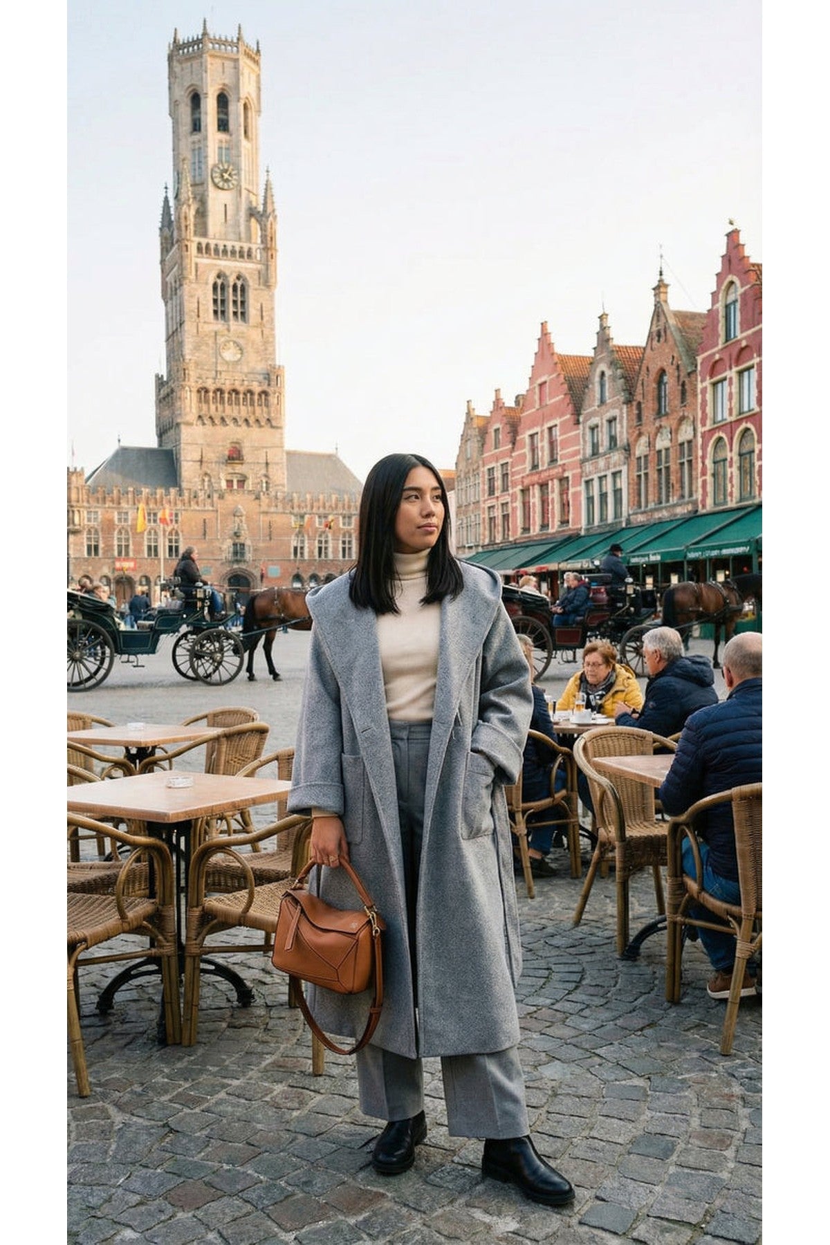 Vionna Hooded Longline Belted Wrap Coat - Grey
