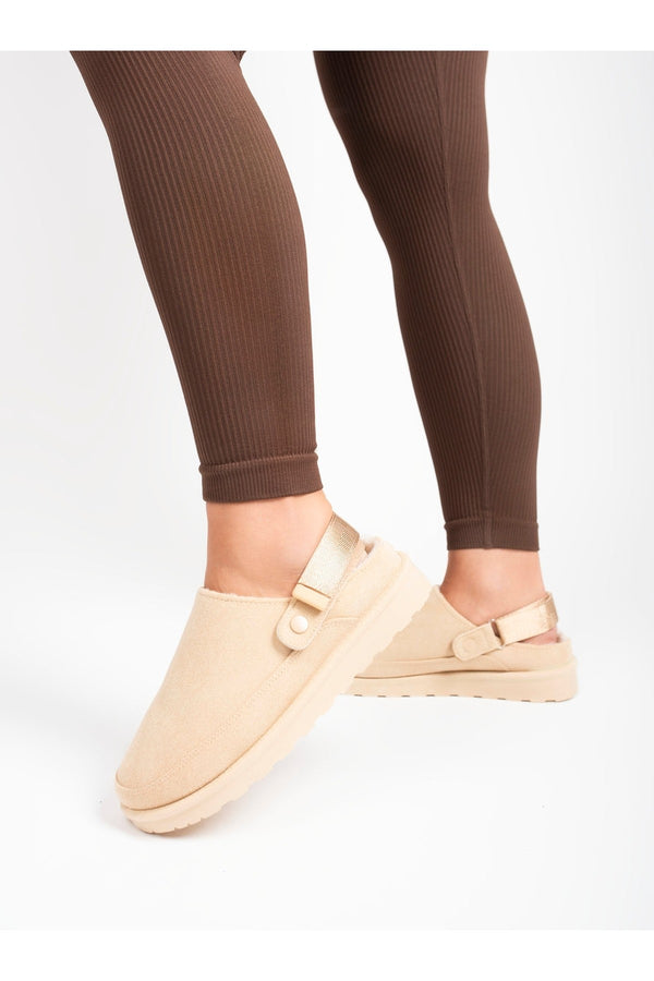 Niraya Faux Suede Slingback Mule Sandals With Cuff Strap - Beige