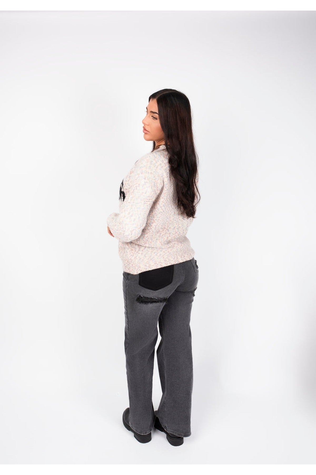 Zenya Fluffy Knit Oversized Jumper With Amour Slogan Detail - Orange