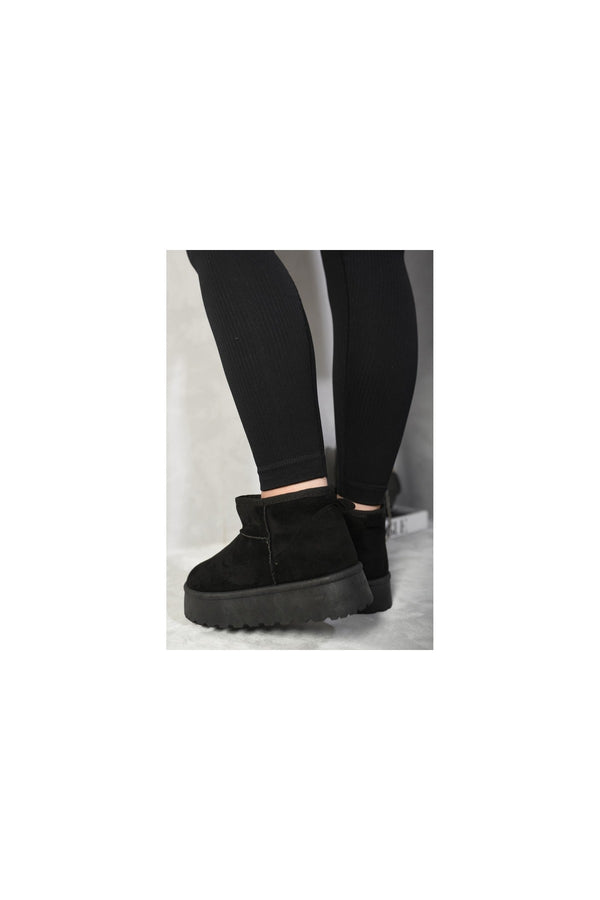 Jazlyn Faux Fur Lined Ankle Platform Mini Boots - Black