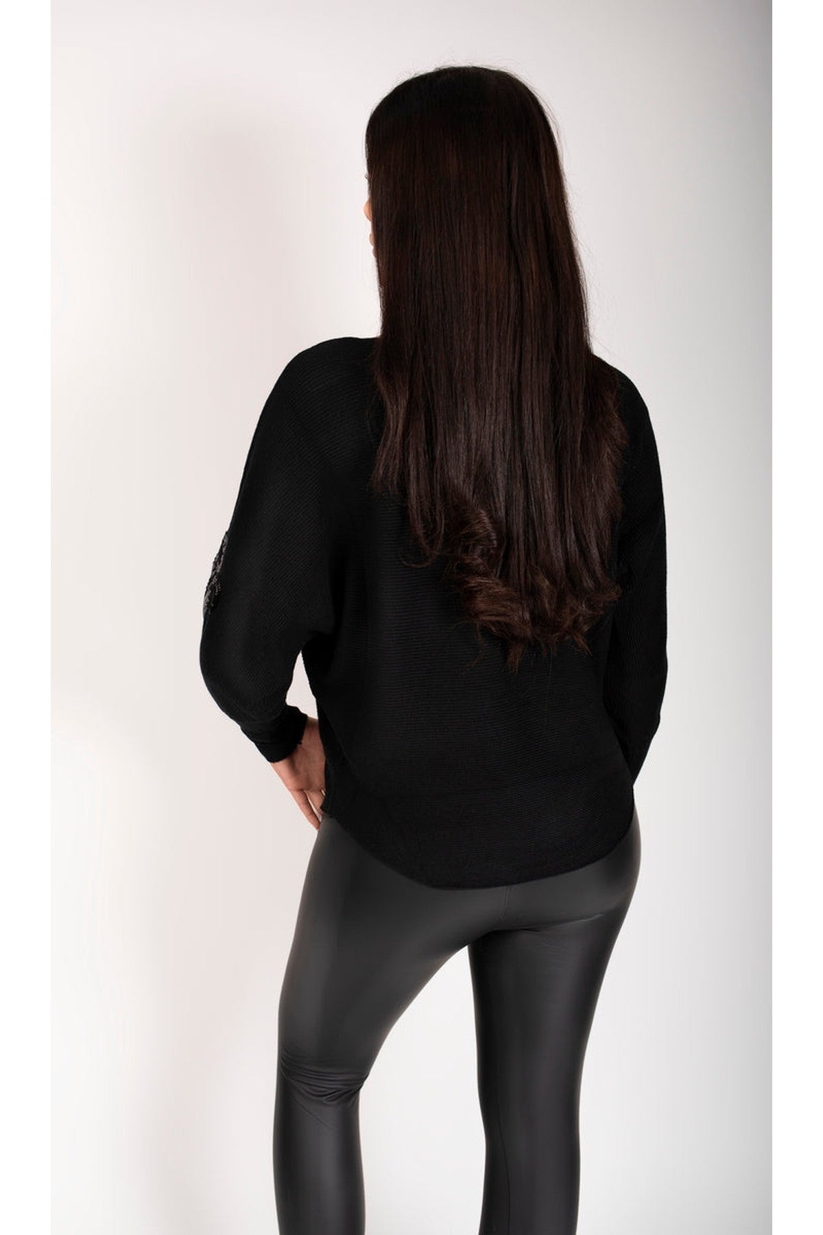 Marivelle Knitted Jumper With Sequin Bow Detail - Black