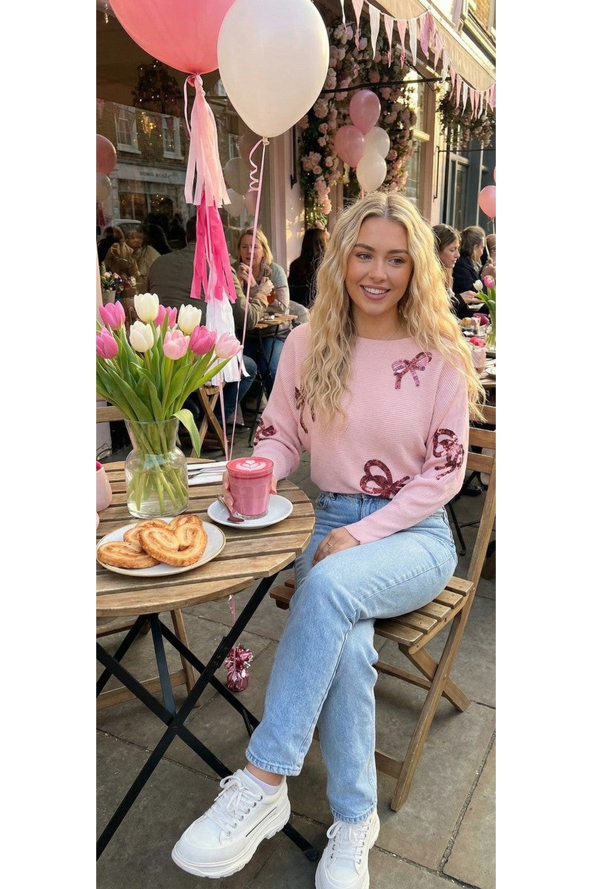 Marivelle Knitted Jumper With Sequin Bow Detail - Pink