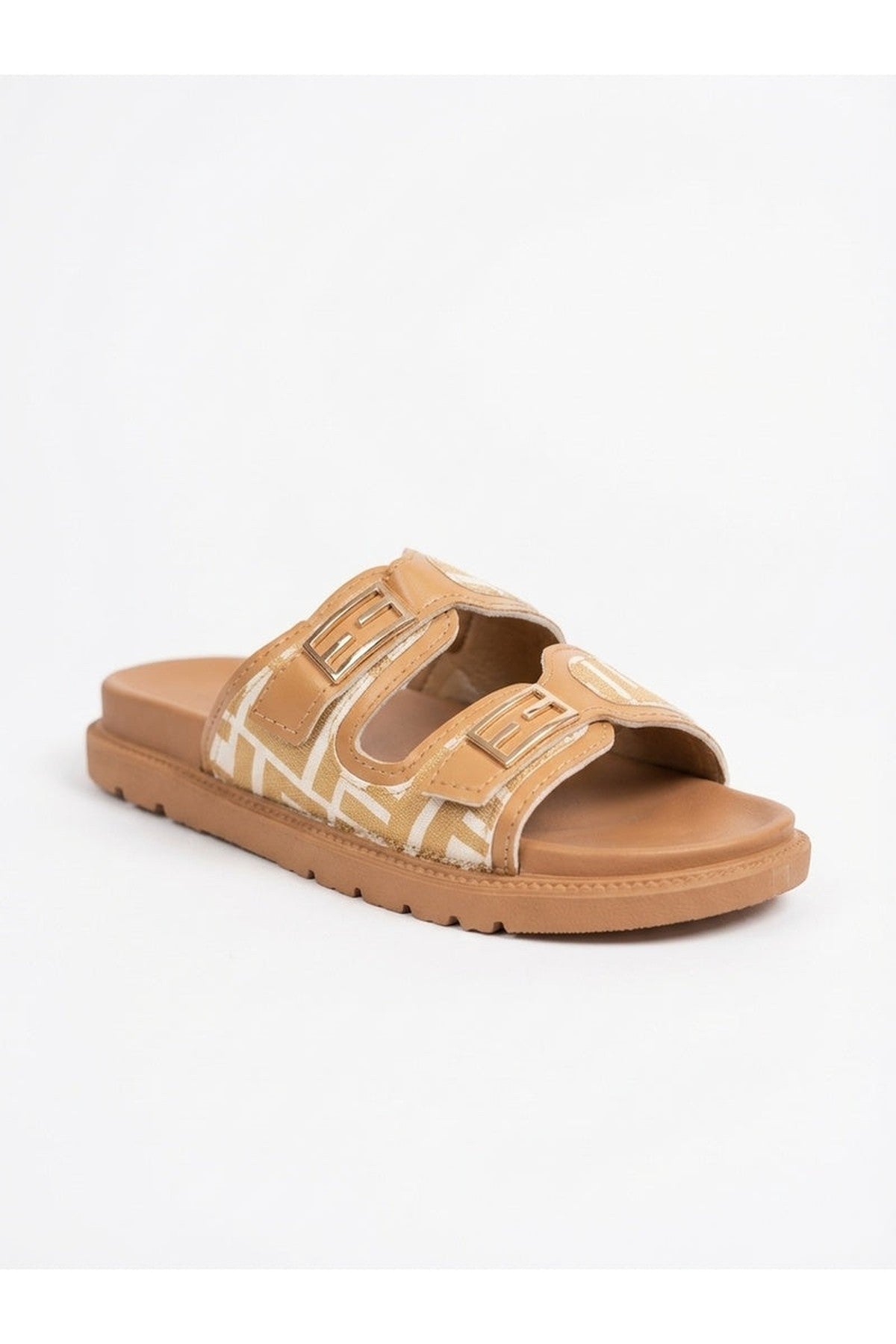 Willow Patterned Buckle Sandals - Khaki