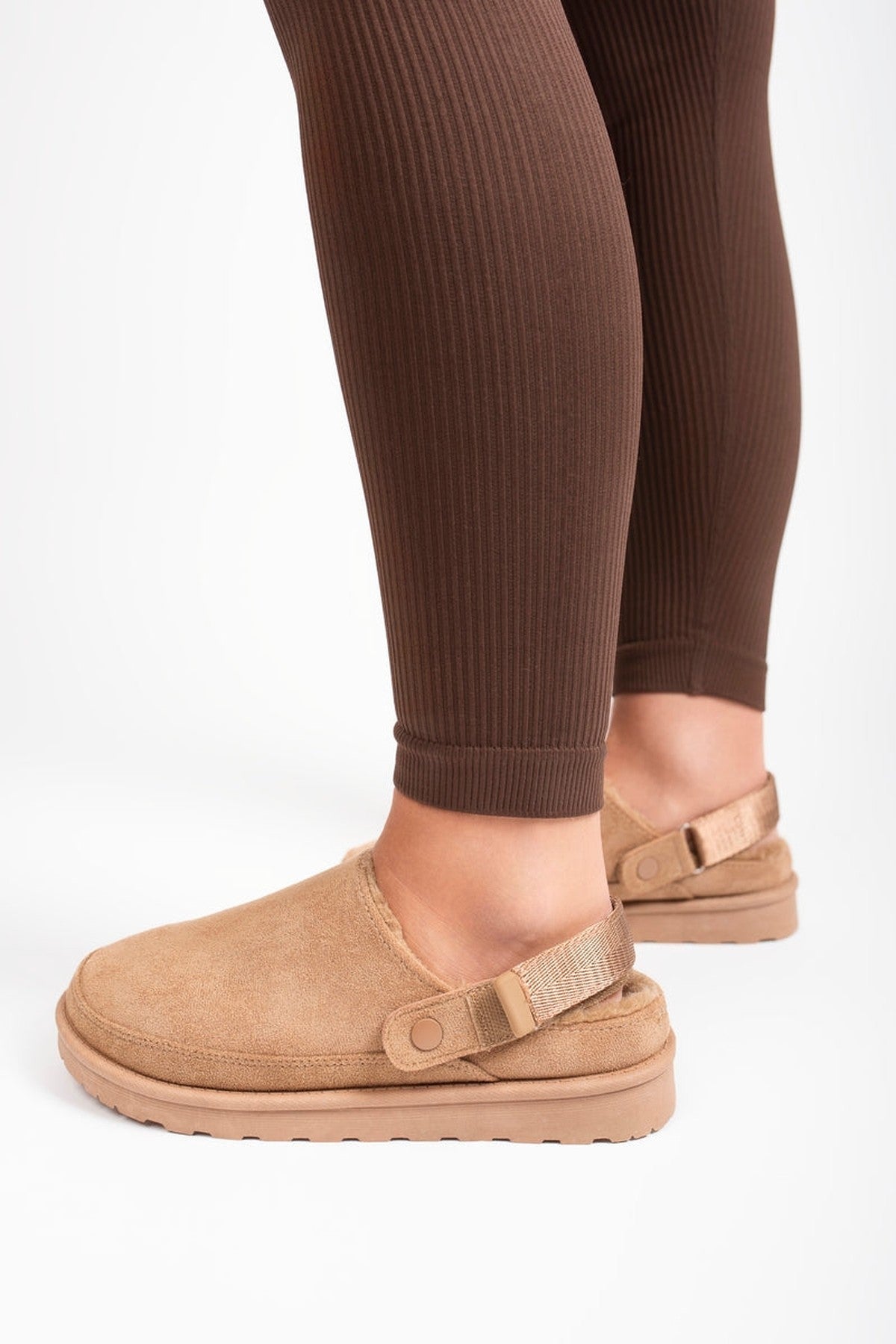 Niraya Faux Suede Slingback Mule Sandals With Cuff Strap - Khaki