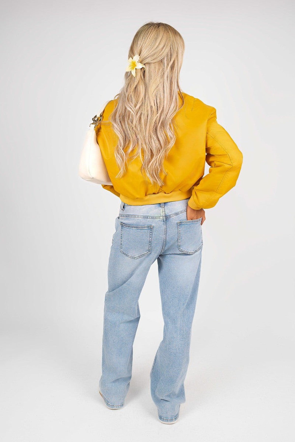 Melina Cropped Long Sleeve Zip Up Puffer Jacket - Mustard