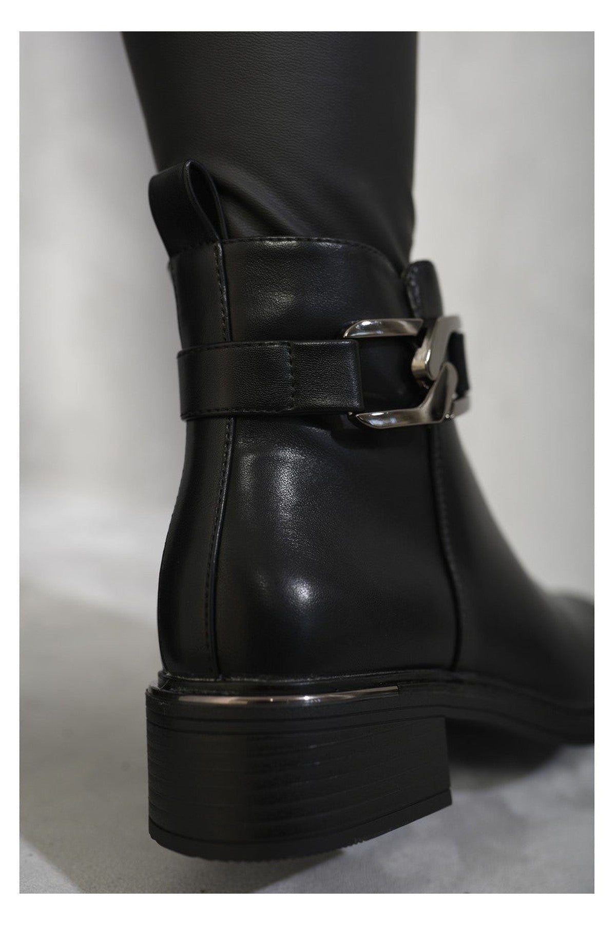 Valeria Buckle Side Zipper Closure Ankle Boots - Black