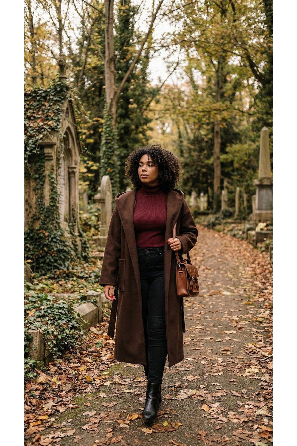 Vionna Hooded Longline Belted Wrap Coat - Brown