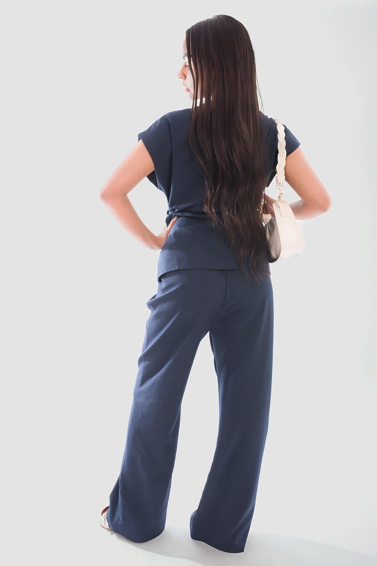 Vera Belted Sleeveless Vest Top And Trouser Co-ord Set - Navy