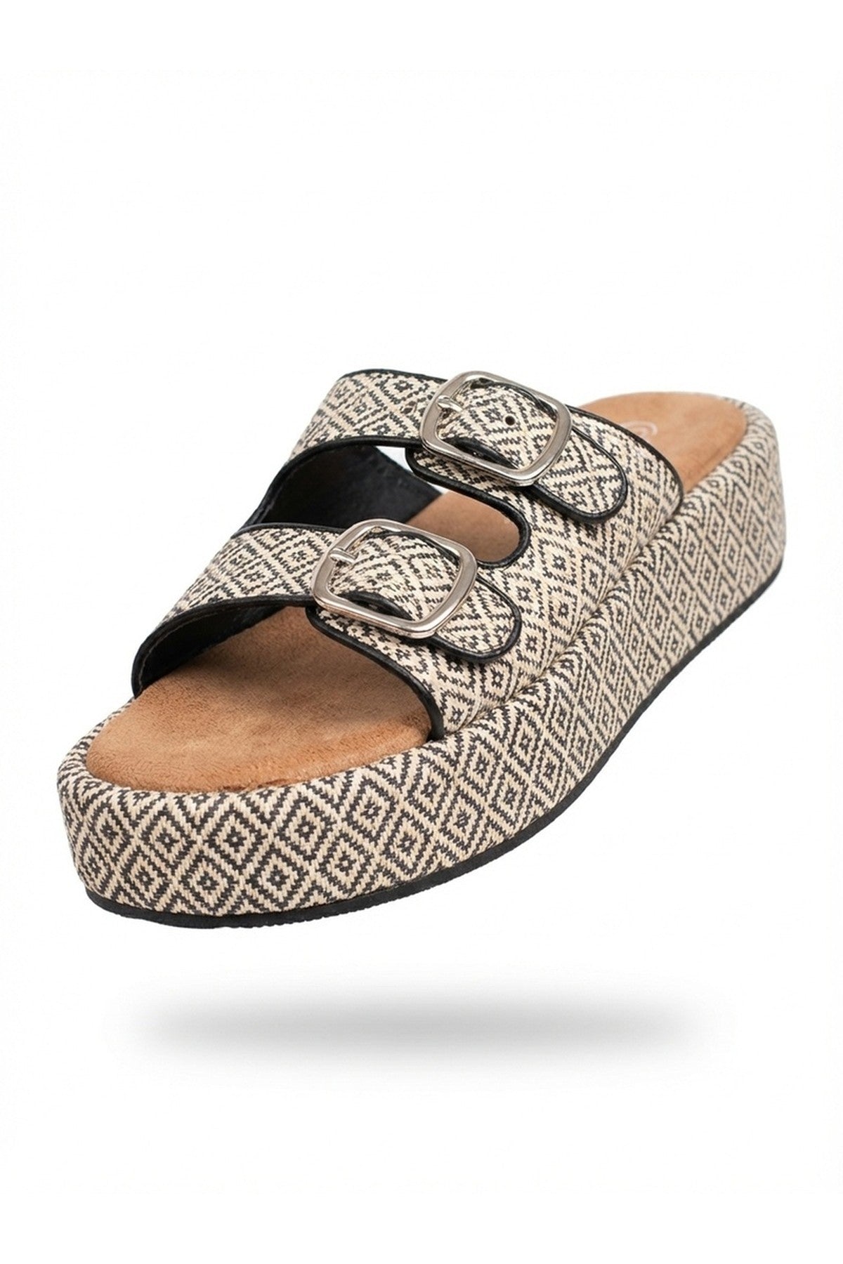 Vera Diamond Pattern Platform Sandals - Black